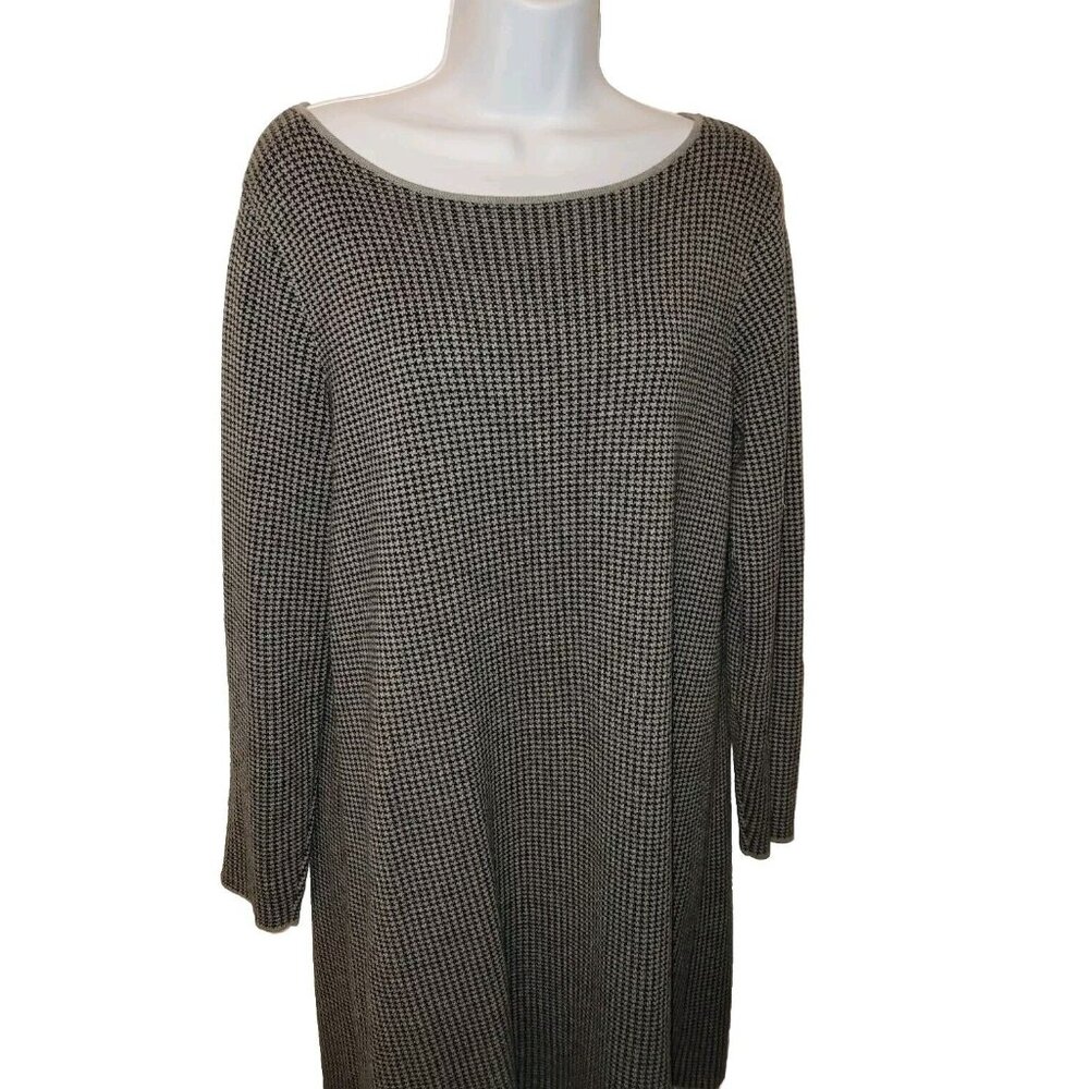 J Jill Academia Houndstooth Dress Warm Wearever Collection Women MED Grey Black